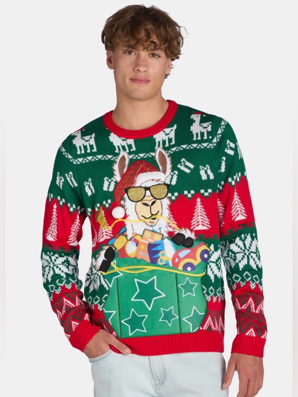 Jolly Sweaters Men's Llama Ugly Christmas Sweater - Festive Holiday Pullover, m